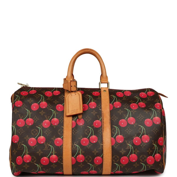 Vintage Louis Vuitton x Takashi Murkami Cheries Keepall 45 Brown and Red Cherry Monogram Gold Hardware