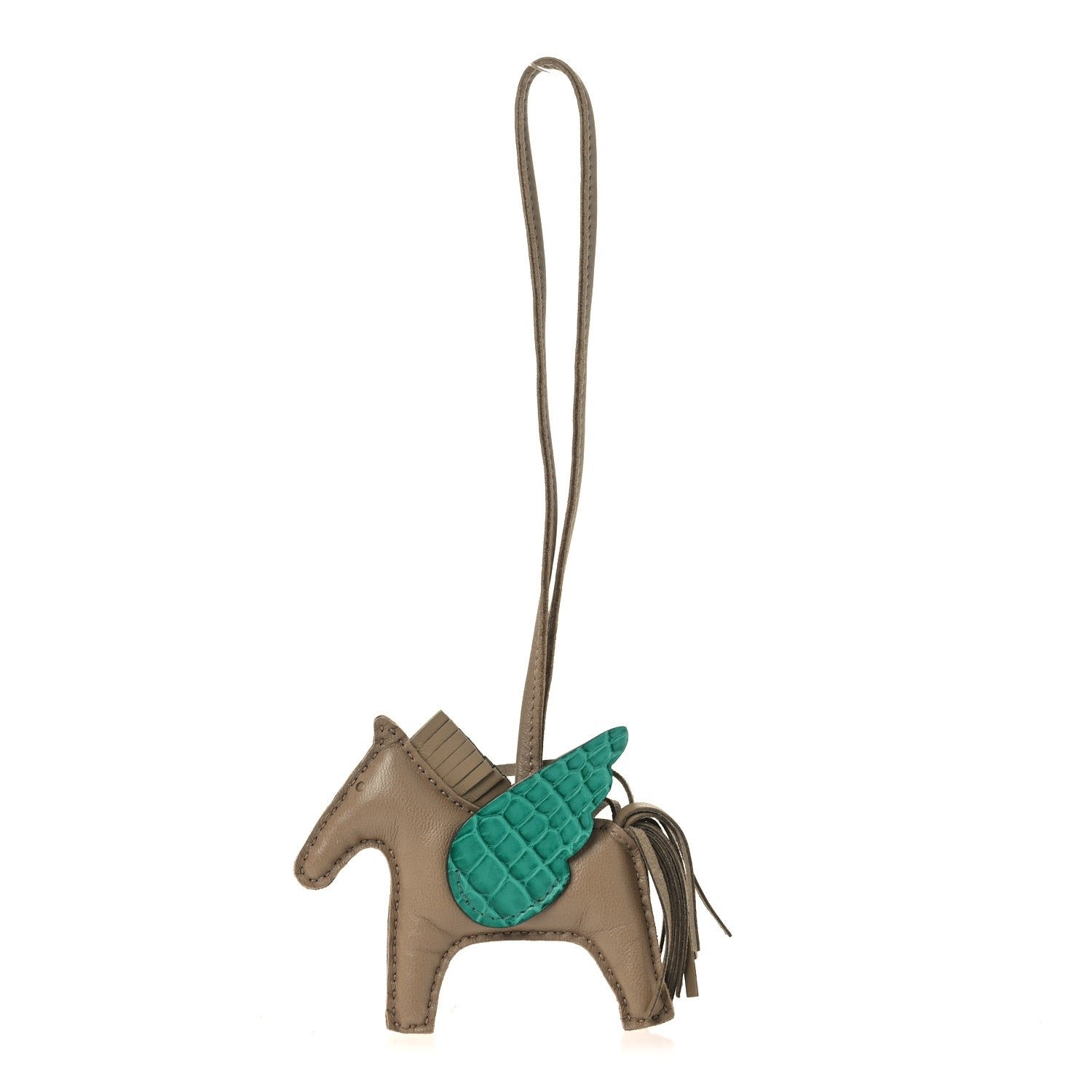 Hermes Milo Lambskin Matte Alligator Touch Grigri Rodeo Pegase Horse Bag Charm PM Beige Marfa Vert Jade