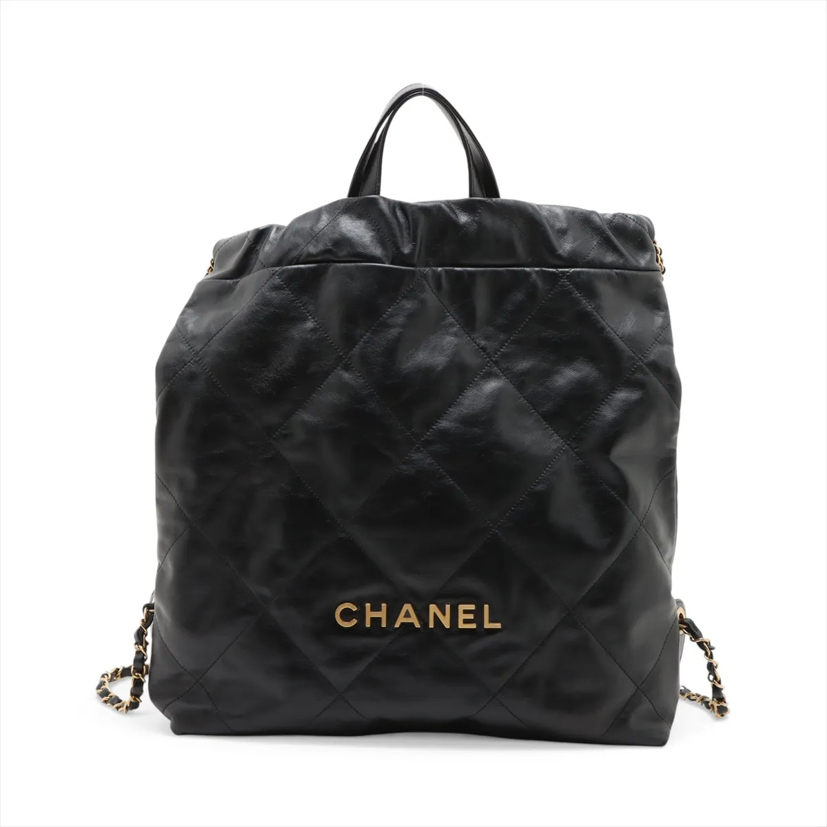 Chanel Chanel 22 Backpack shiny calfskin Chain Backpack Black Gold Metal Fitting