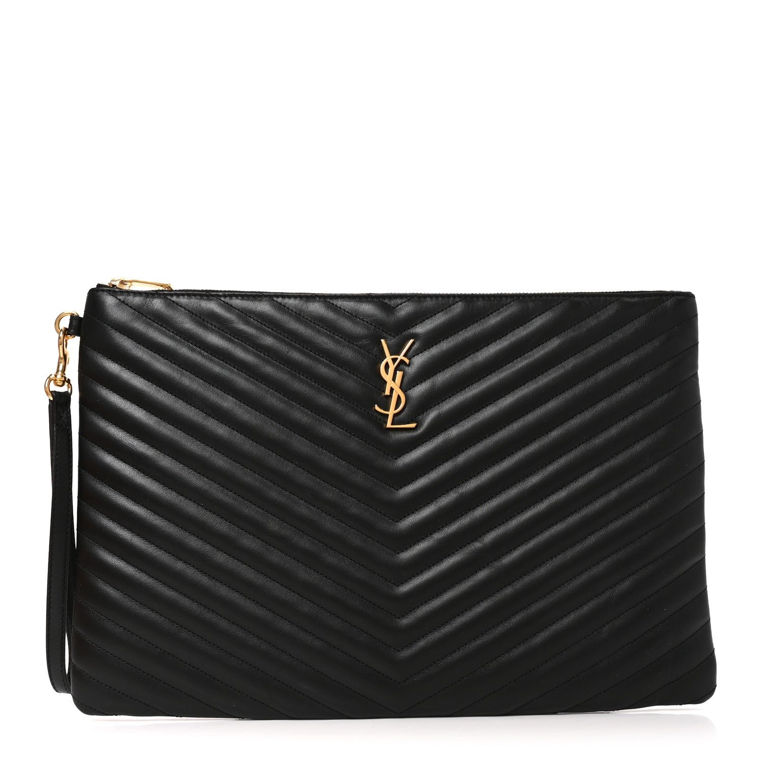 Calfskin Matelasse Chevron Monogram Document Holder Black