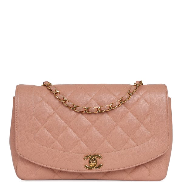 Vintage Chanel Medium Diana Flap Bag Pink Caviar Gold Hardware