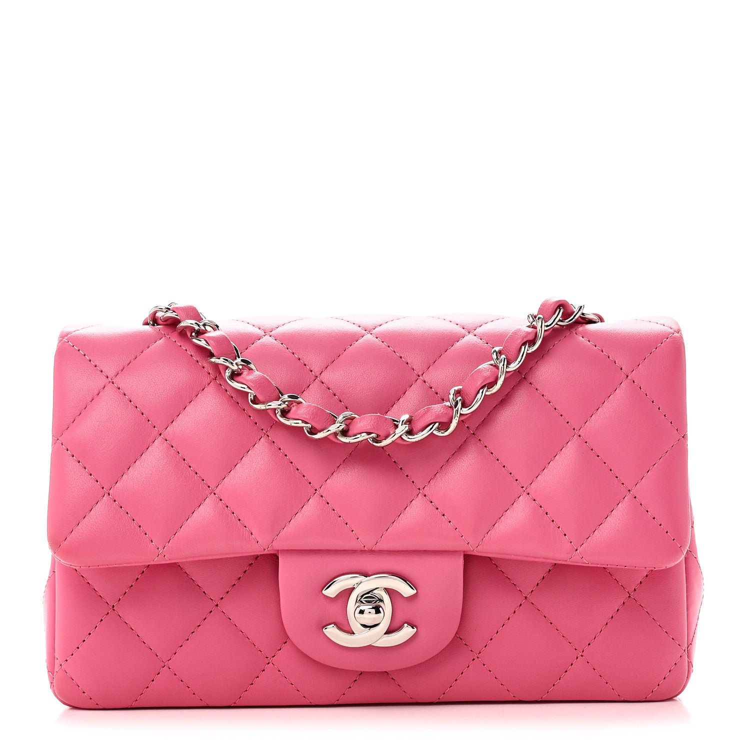 Chanel Lambskin Quilted Mini Rectangular Flap Pink
