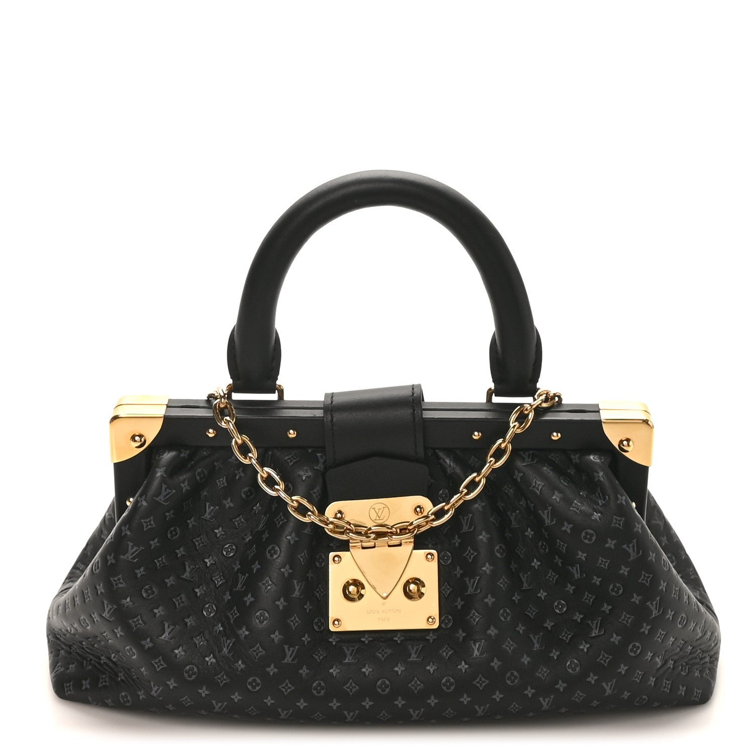 Louis Vuitton Calfskin Nanogram Embossed Clutch Black