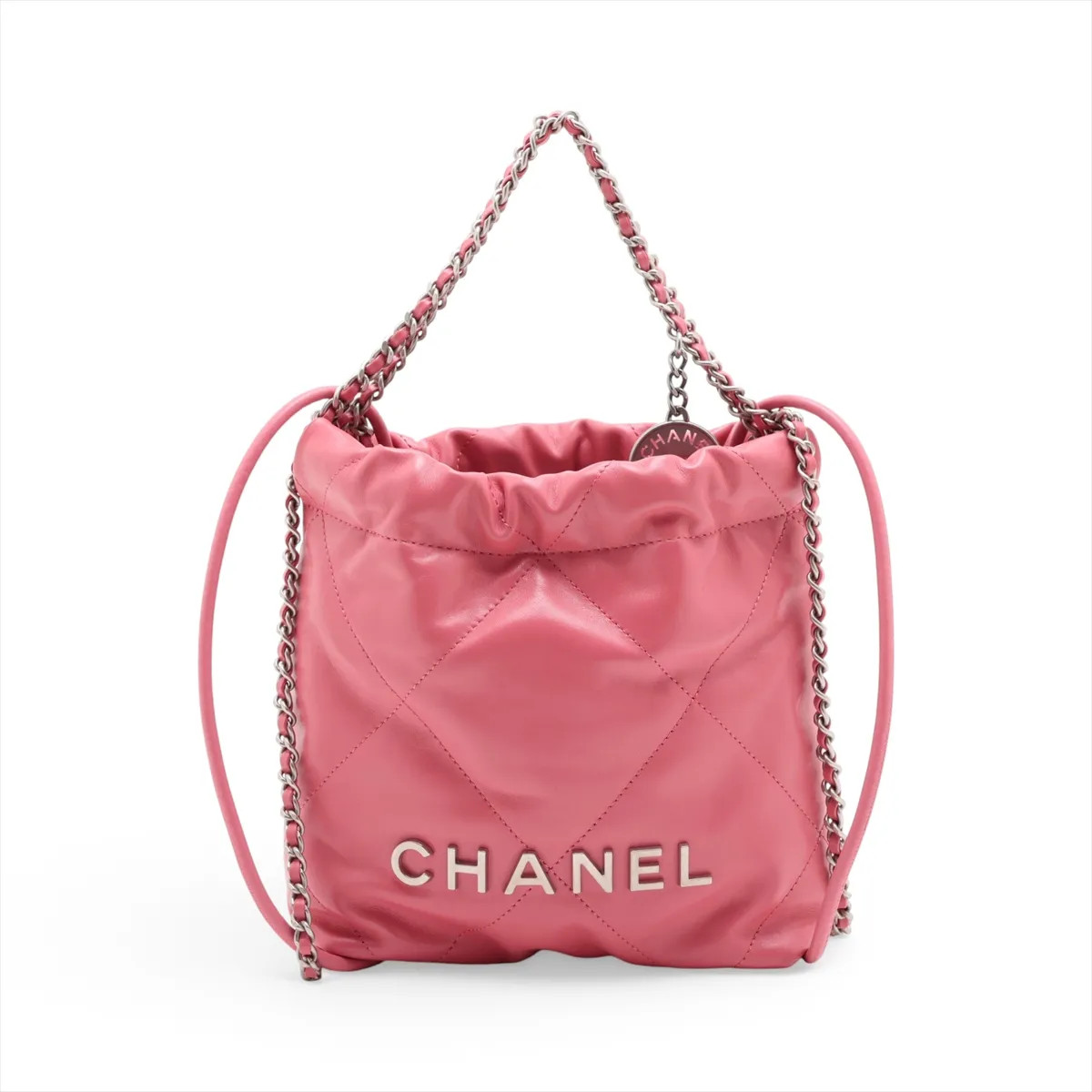 Chanel Chanel 22 Mini shiny calfskin Chain Shoulder Bag Pink Silver Metal Fittin