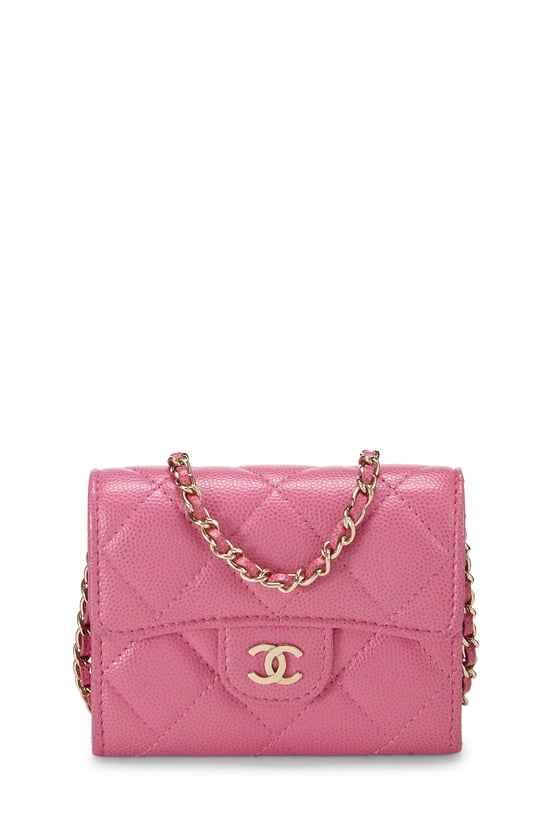 Pink Caviar Classic Flap Card Holder On Chain