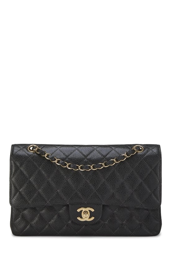Black Quilted Caviar Classic Double Flap Medium
