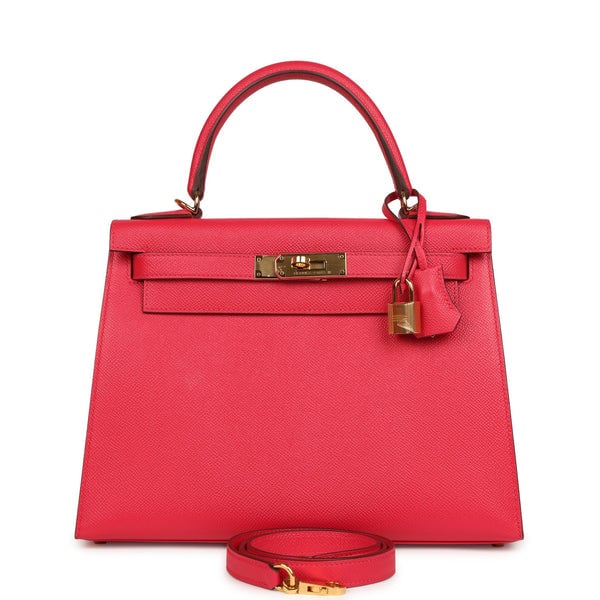 Hermes Pre-owned Hermes Kelly Sellier 28 Rose Extreme Epsom Gold Hardware