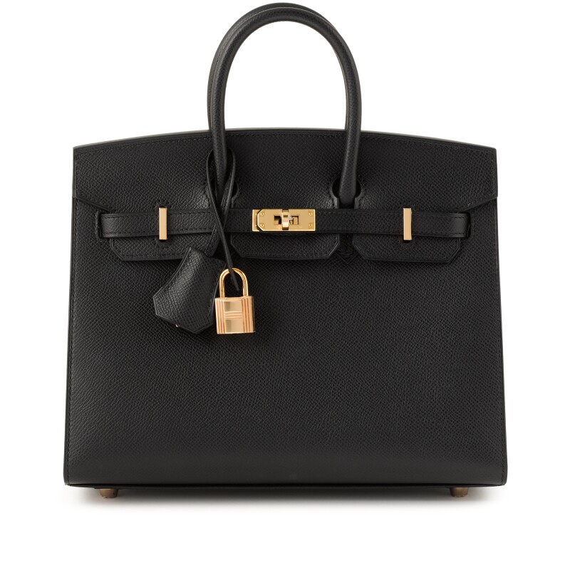Hermes Black Epsom Birkin 25 Sellier Rose Gold Hardware, 2022