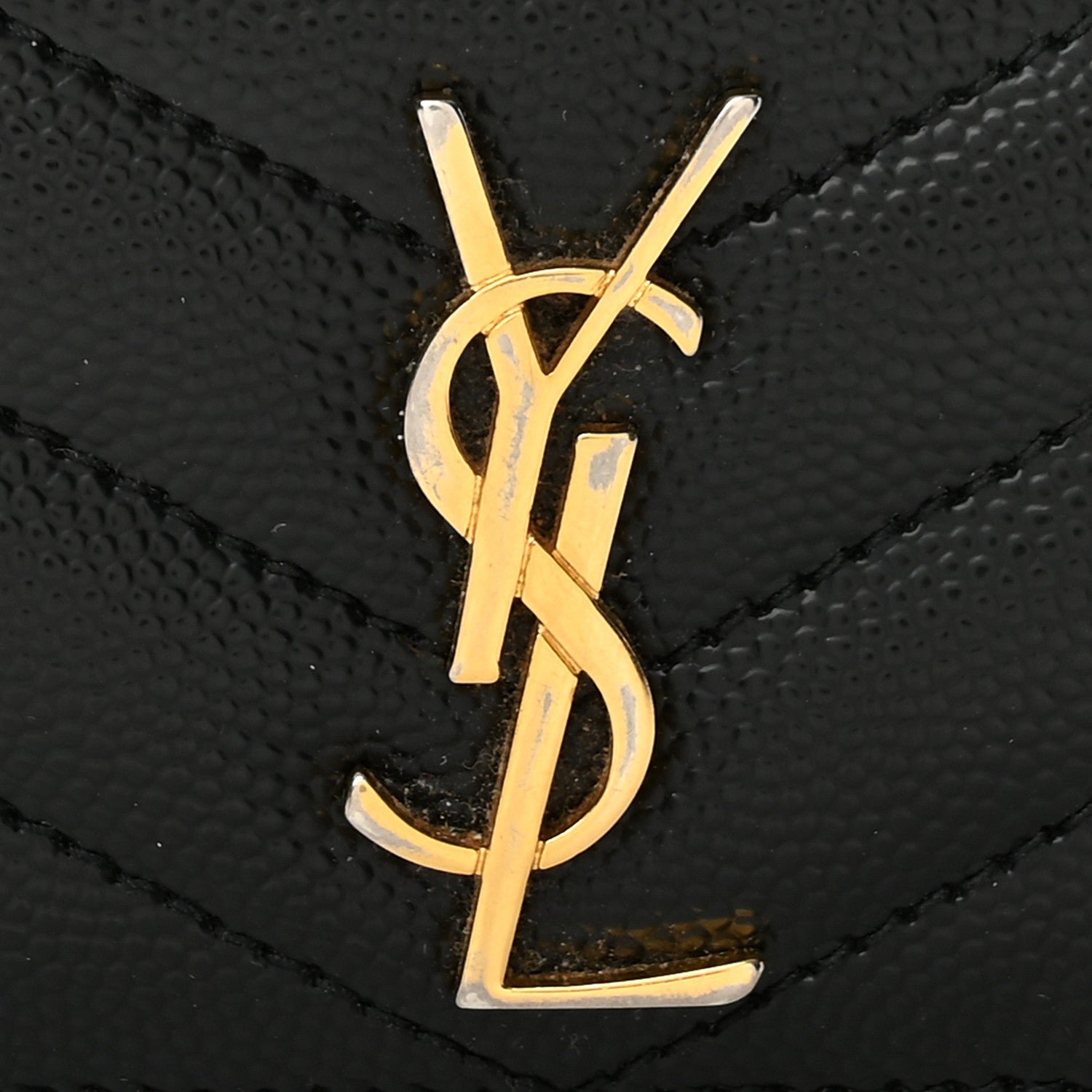 Saint Laurent Grain De Poudre Matelasse Chevron Monogram Credit Card Case Black