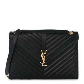 Saint Laurent Grain De Poudre Matelasse Chevron Large Monogram Satchel Black