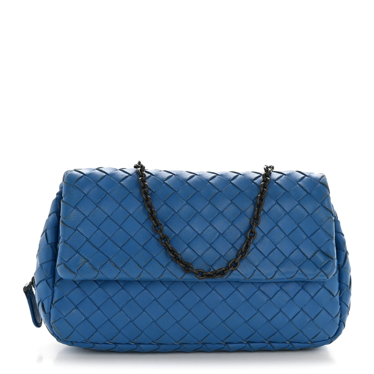 Bottega Veneta Nappa Intrecciato Small Chain Crossbody Blue