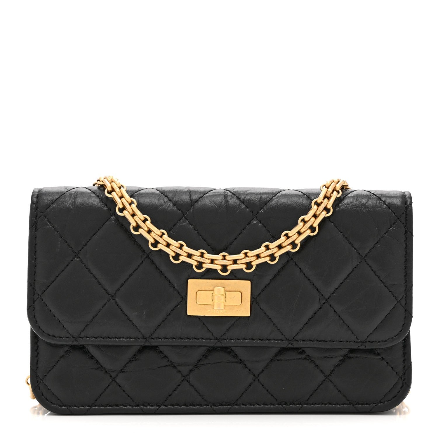 Chanel Aged Calfskin Quilted Reissue Flap Phone Holder With Chain Black