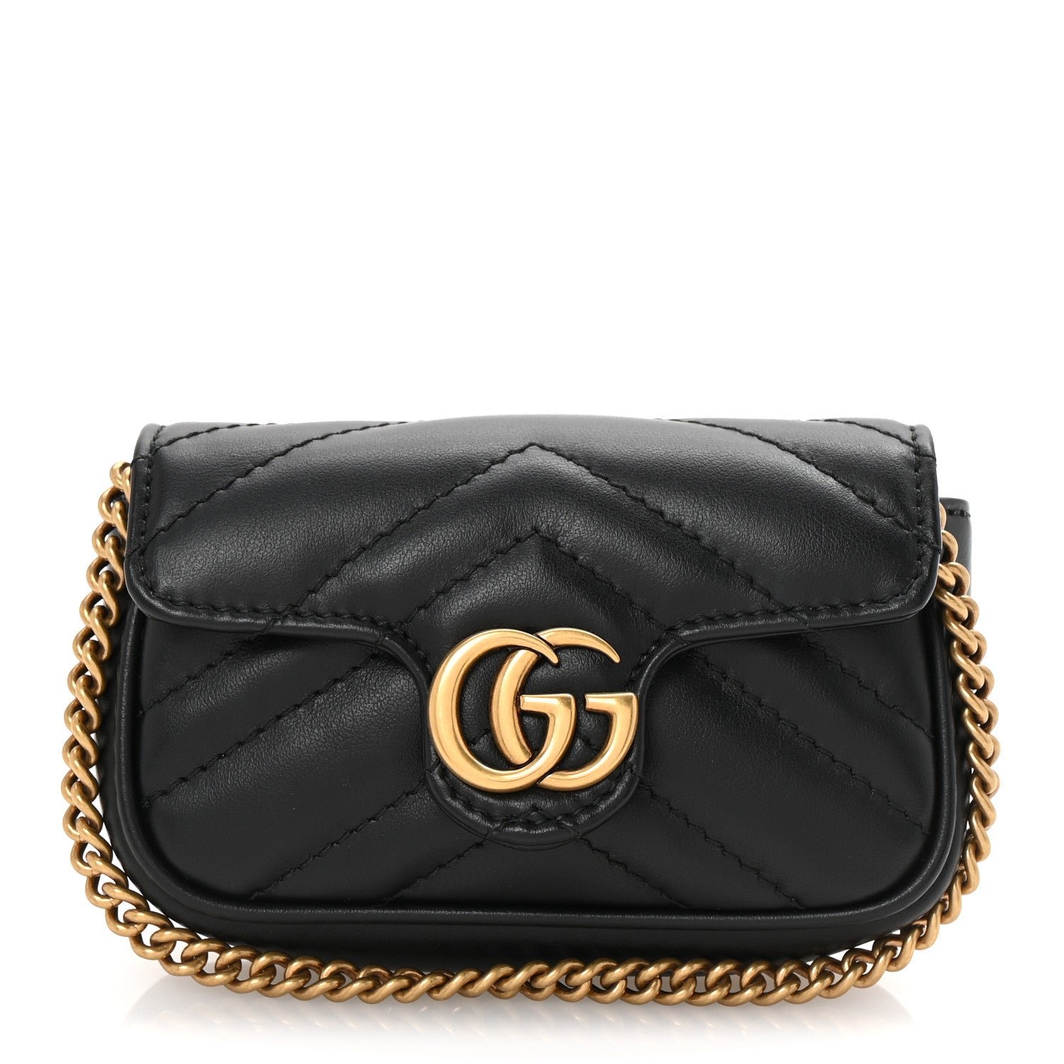Gucci Calfskin Matelasse GG Marmont 2.0 Coin Purse On A Chain Black