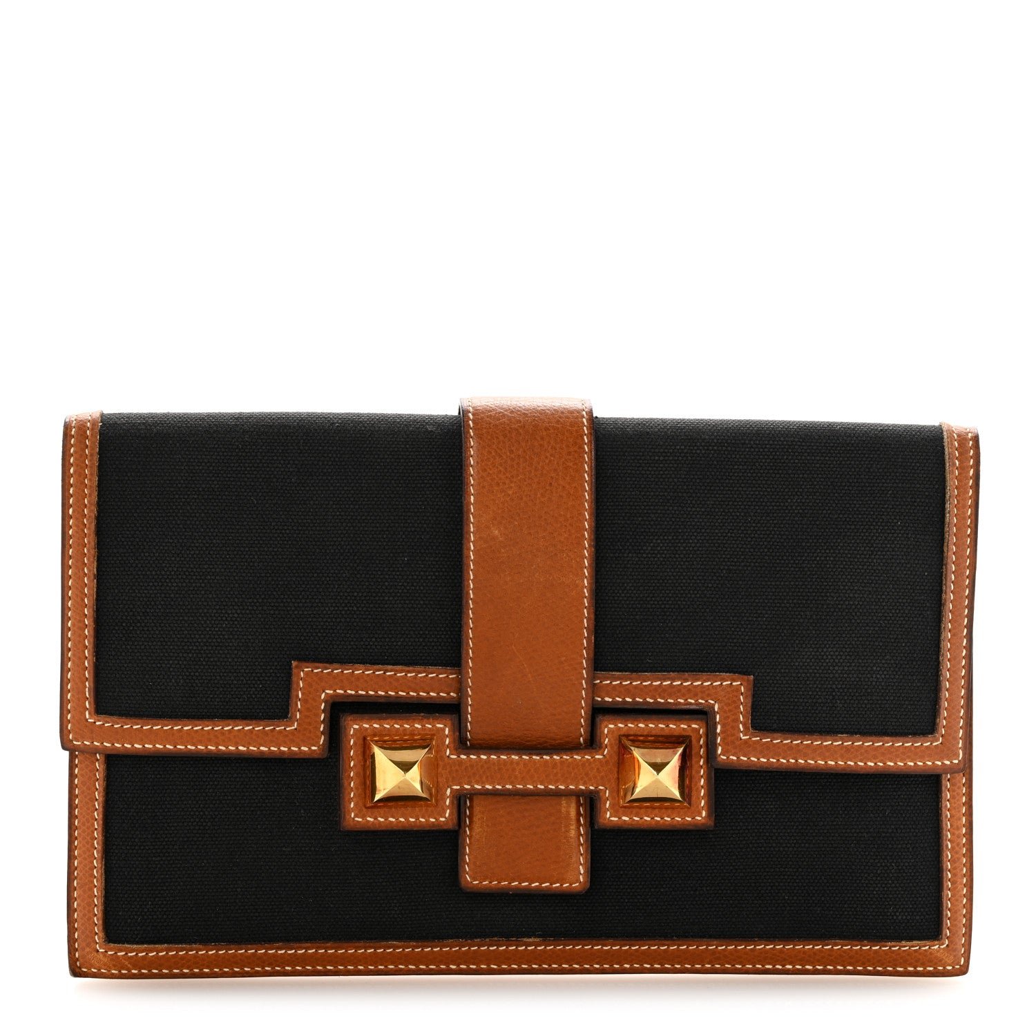 Hermes Hermes Canvas Courchevel Medor Clutch Gold Brown