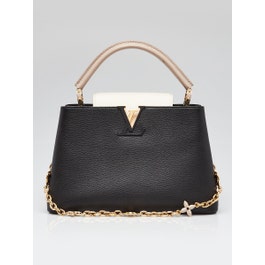 Louis Vuitton Black/Galet Taurillon Leather Flower Chain Capucines MM Bag