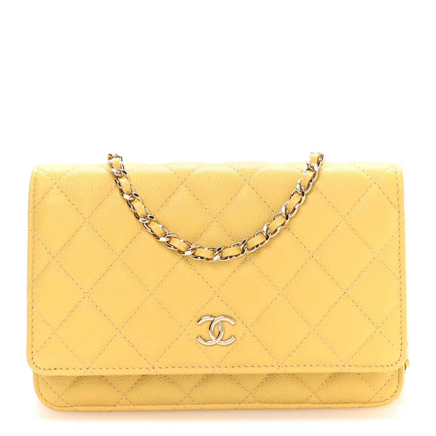 Chanel Caviar Quilted Tiny CC Wallet On Chain WOC Yellow