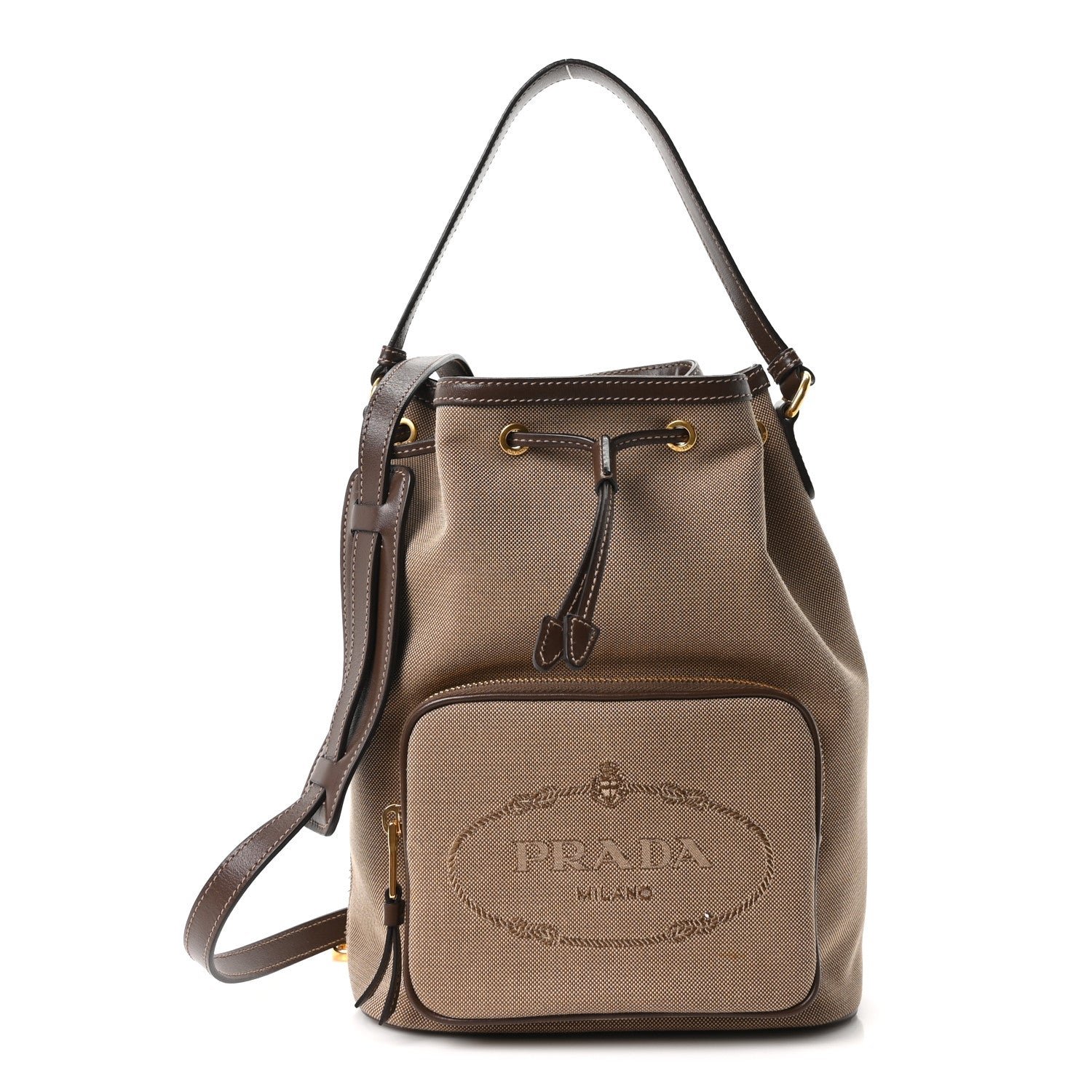 Prada Jacquard Logo Mini Bucket Crossbody Bag Corda Bruciato
