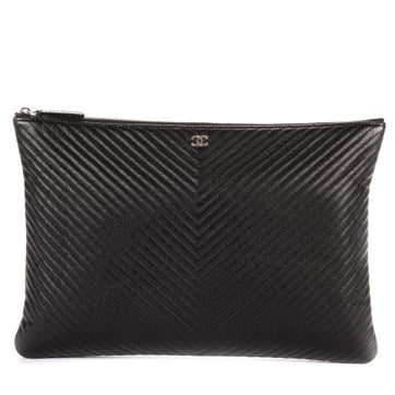 Leather Large Chevron O-Case Zip
