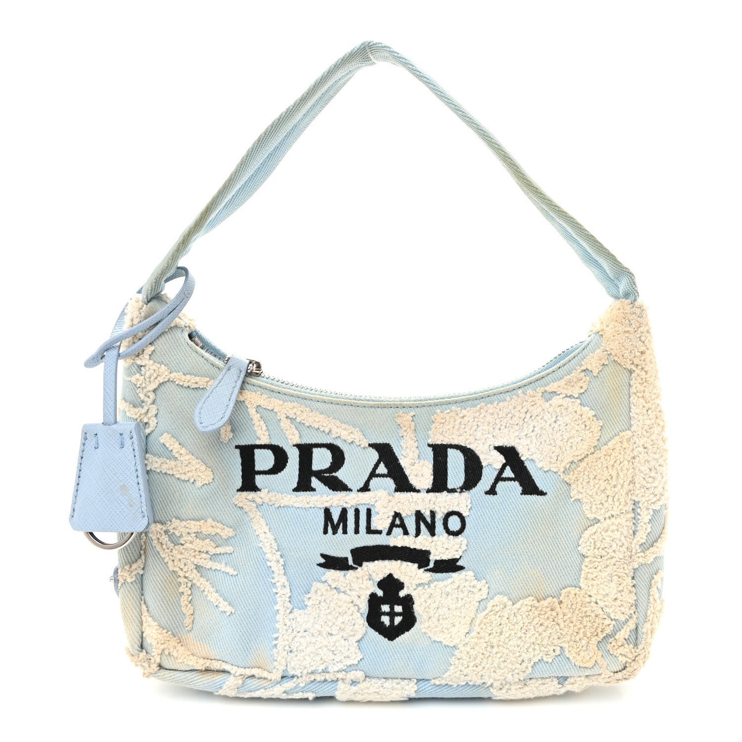 Prada Nylon Embroidered Drill Mini Re-Edition 2000 Bag Sky Blue White