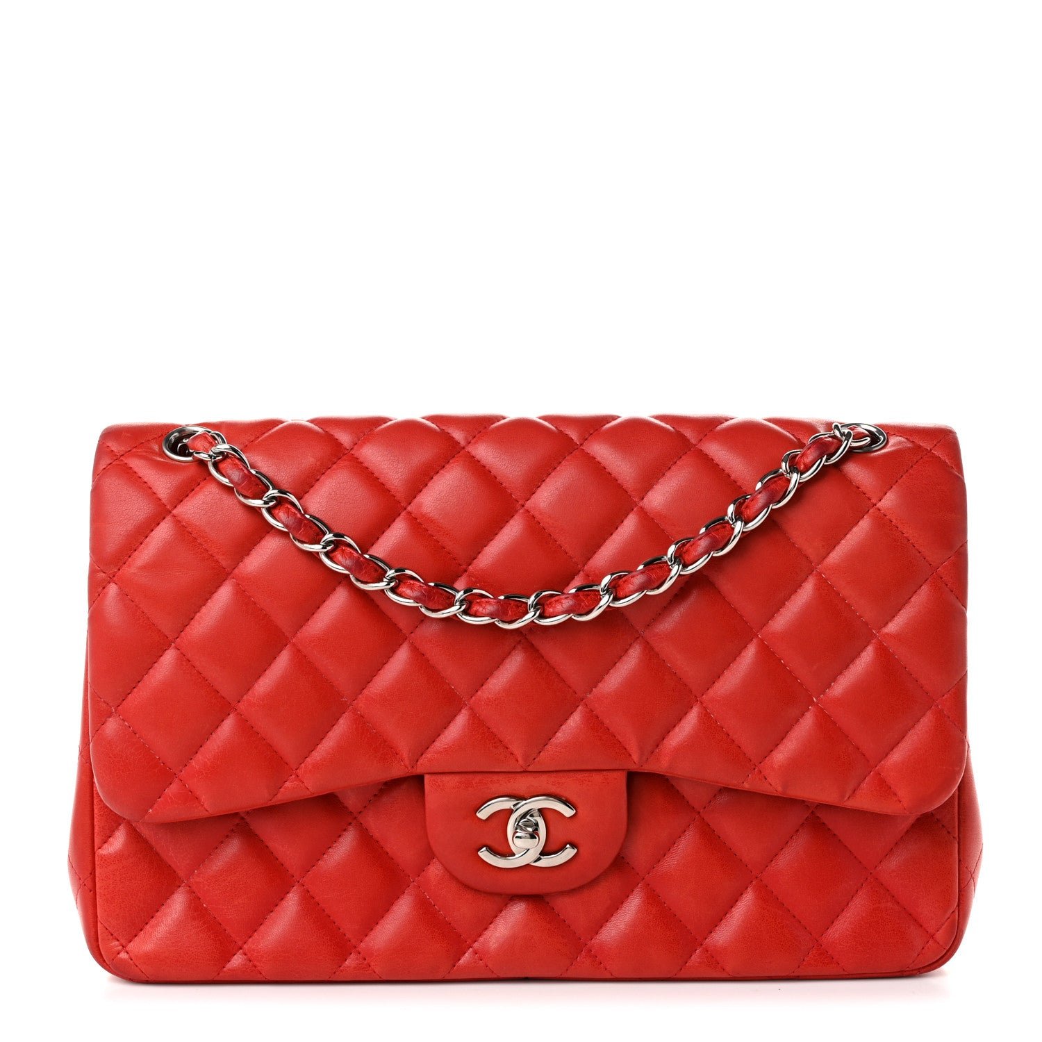 Chanel Lambskin Quilted Jumbo Double Flap Red