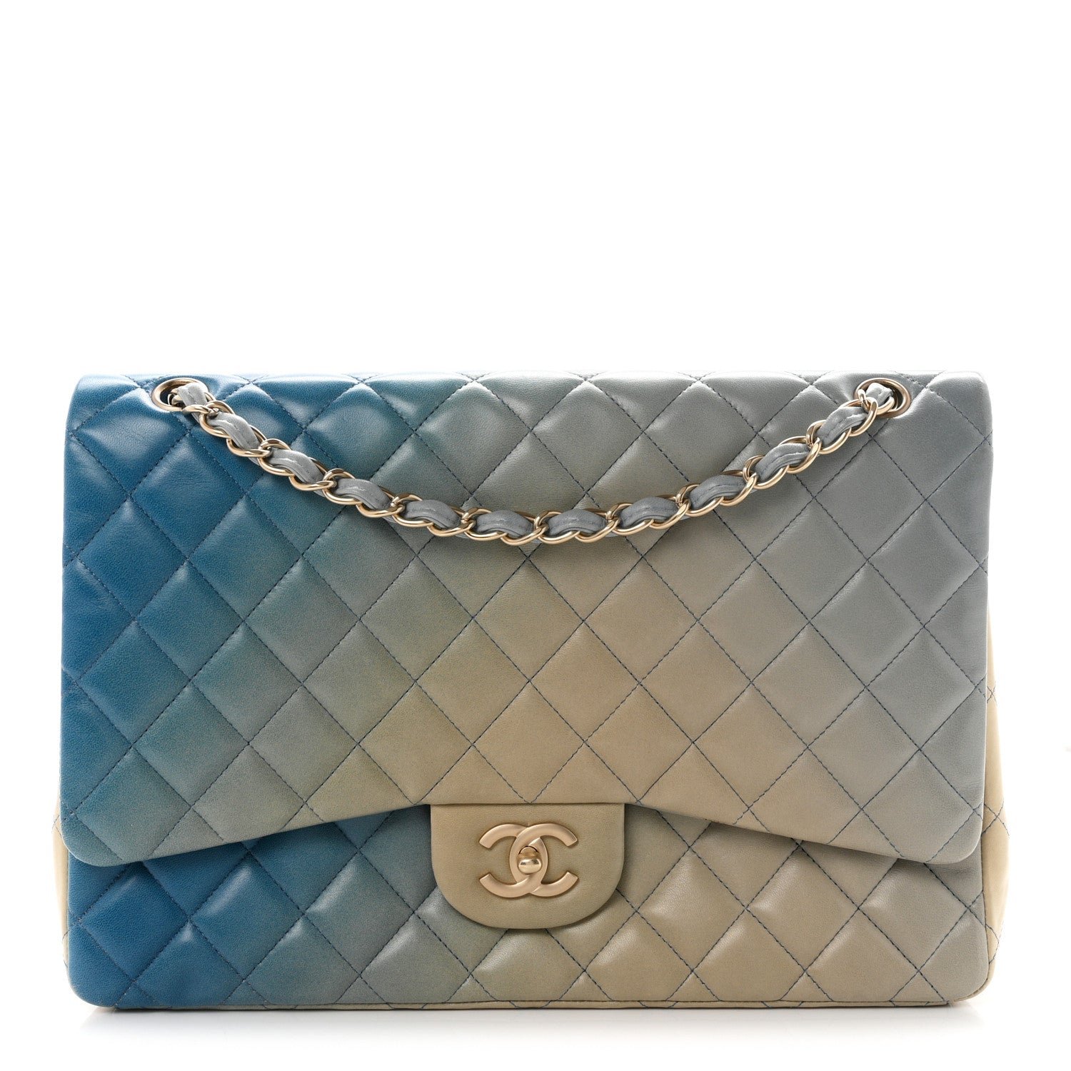 Chanel Lambskin Degrade Quilted Maxi Single Flap Light Blue