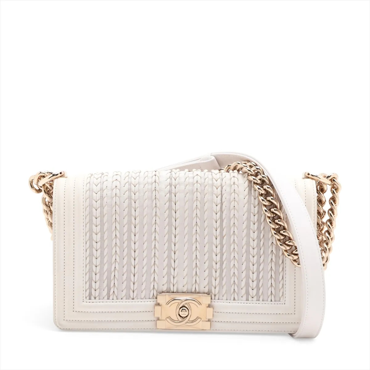 Chanel BOY CHANEL 25 Lambskin Chain Shoulder Bag White Gold Metal Fittings 27th