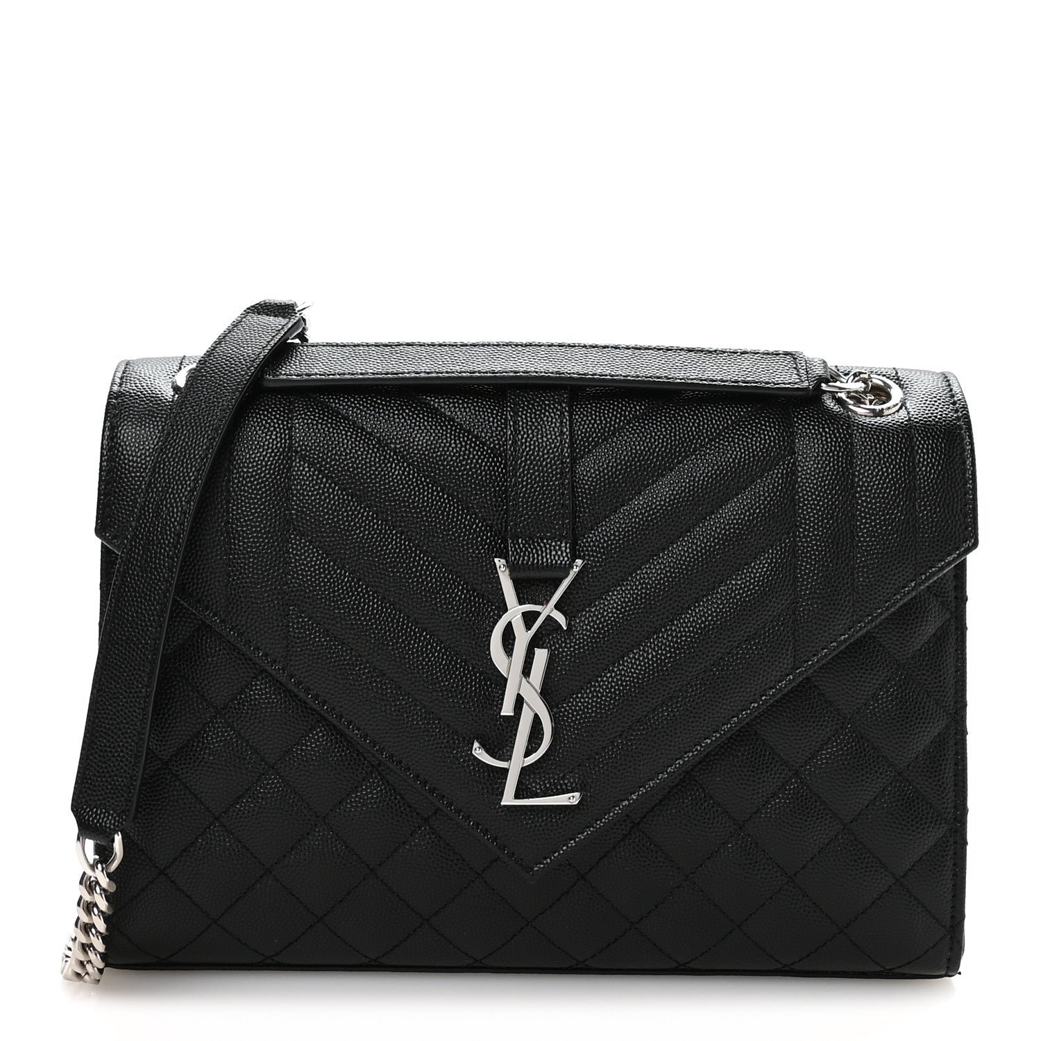 Saint Laurent Grain De Poudre Textured Mixed Matelasse Triquilt Medium Monogram Satchel Black
