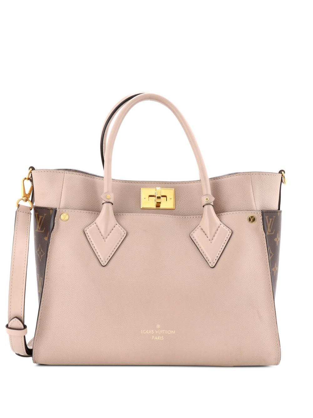 On My Side Leather with Monogram Canvas MM tote bag