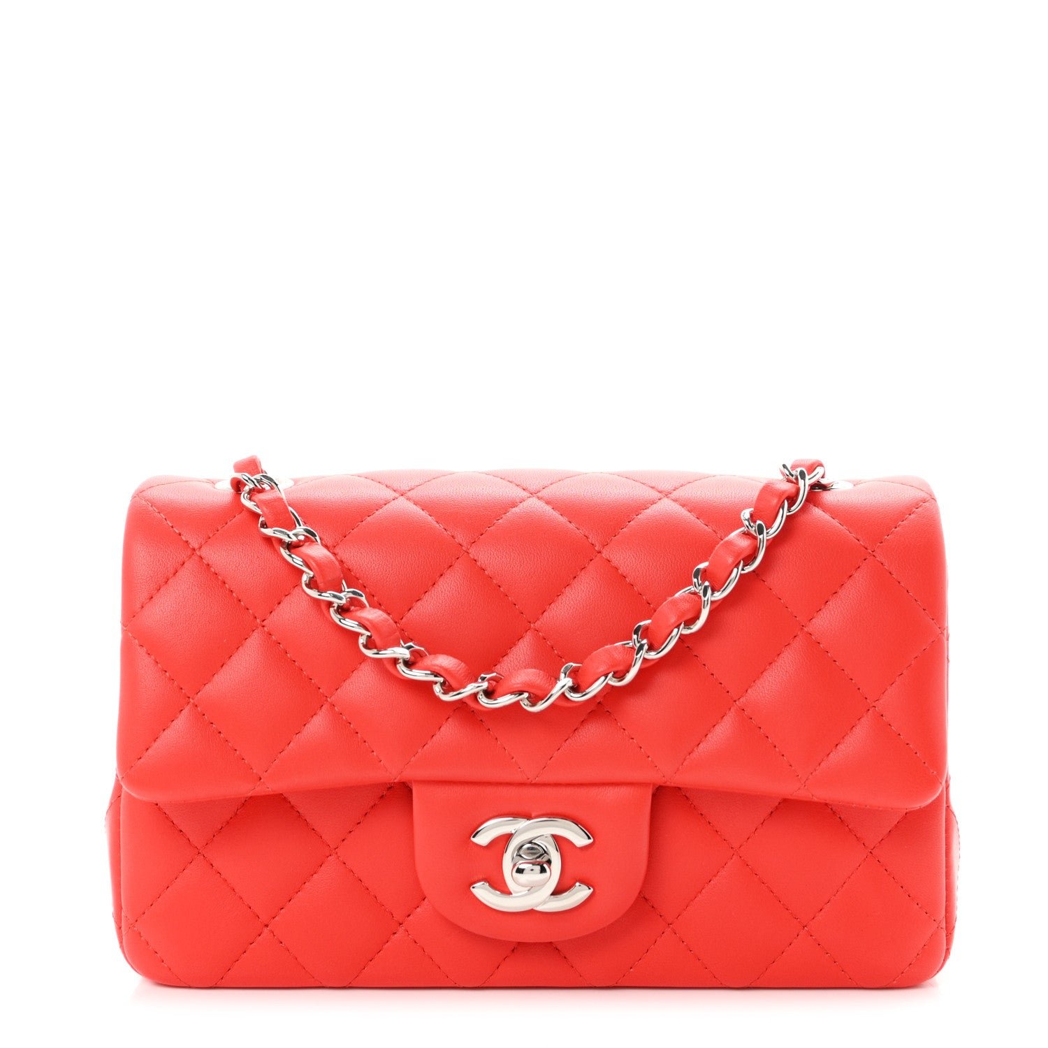 Chanel Lambskin Quilted Mini Rectangular Flap Red