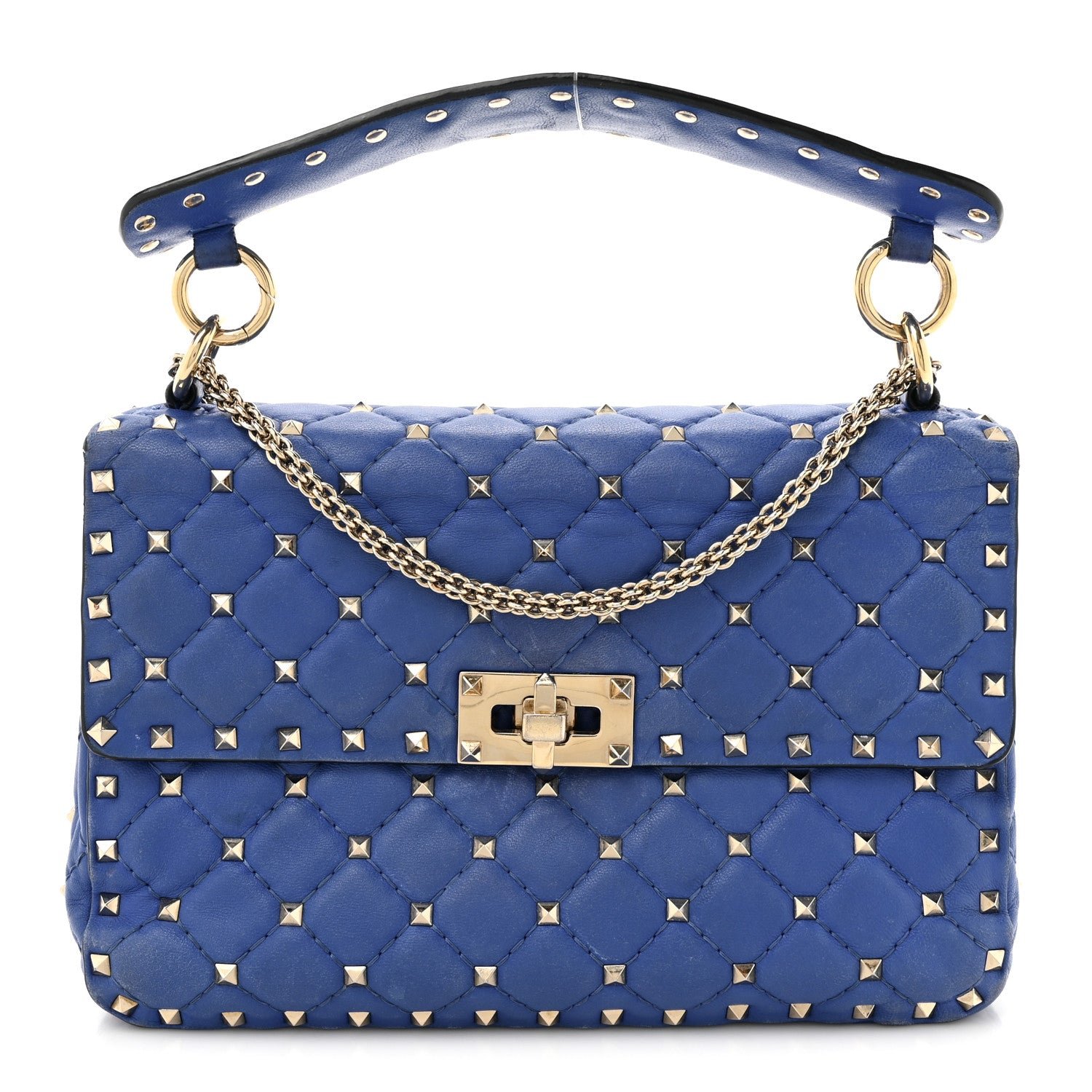 Valentino Garavani Nappa Medium Rockstud Spike Shoulder Bag Acid Blue