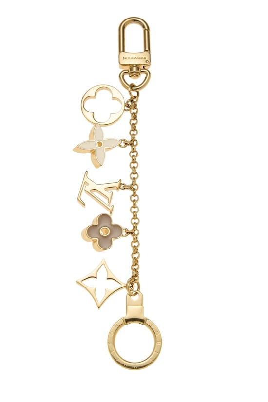 Gold & Beige Fleur De Monogram Bag Charm Chain