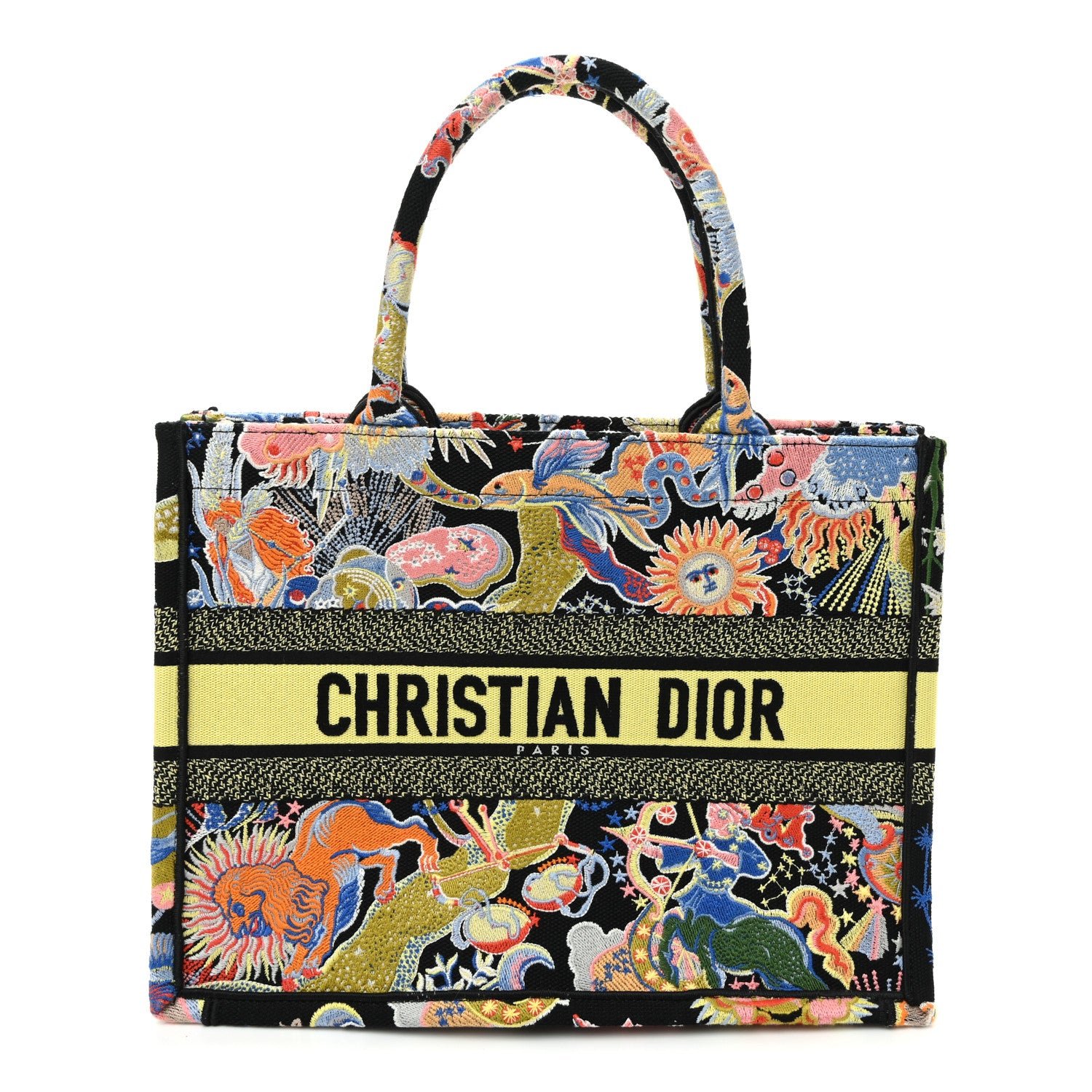 Christian Dior Canvas Zodiac Fantastico Embroidered Medium Book Tote Black Multicolor