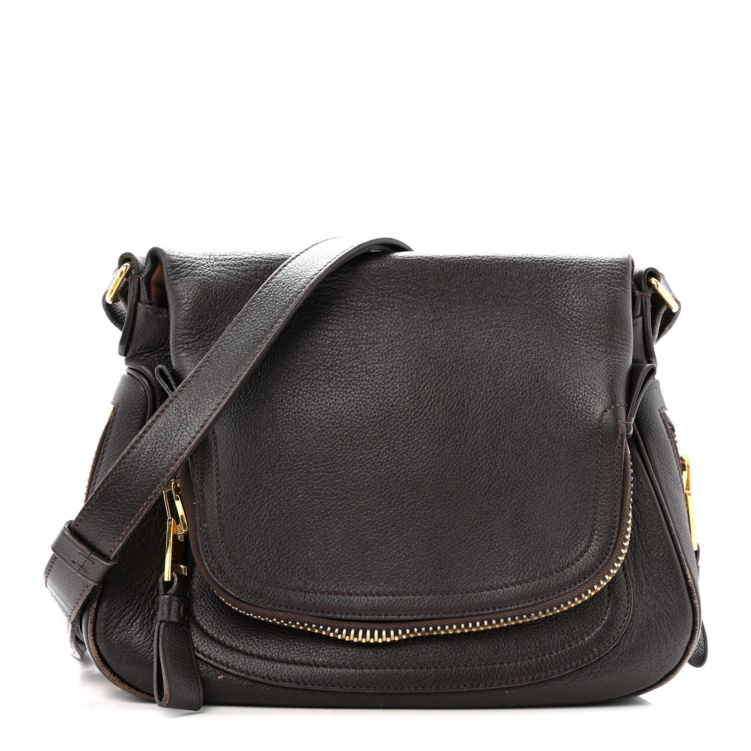 Tom Ford Tom Ford Grained Calfskin Medium Jennifer Crossbody Bag Brown