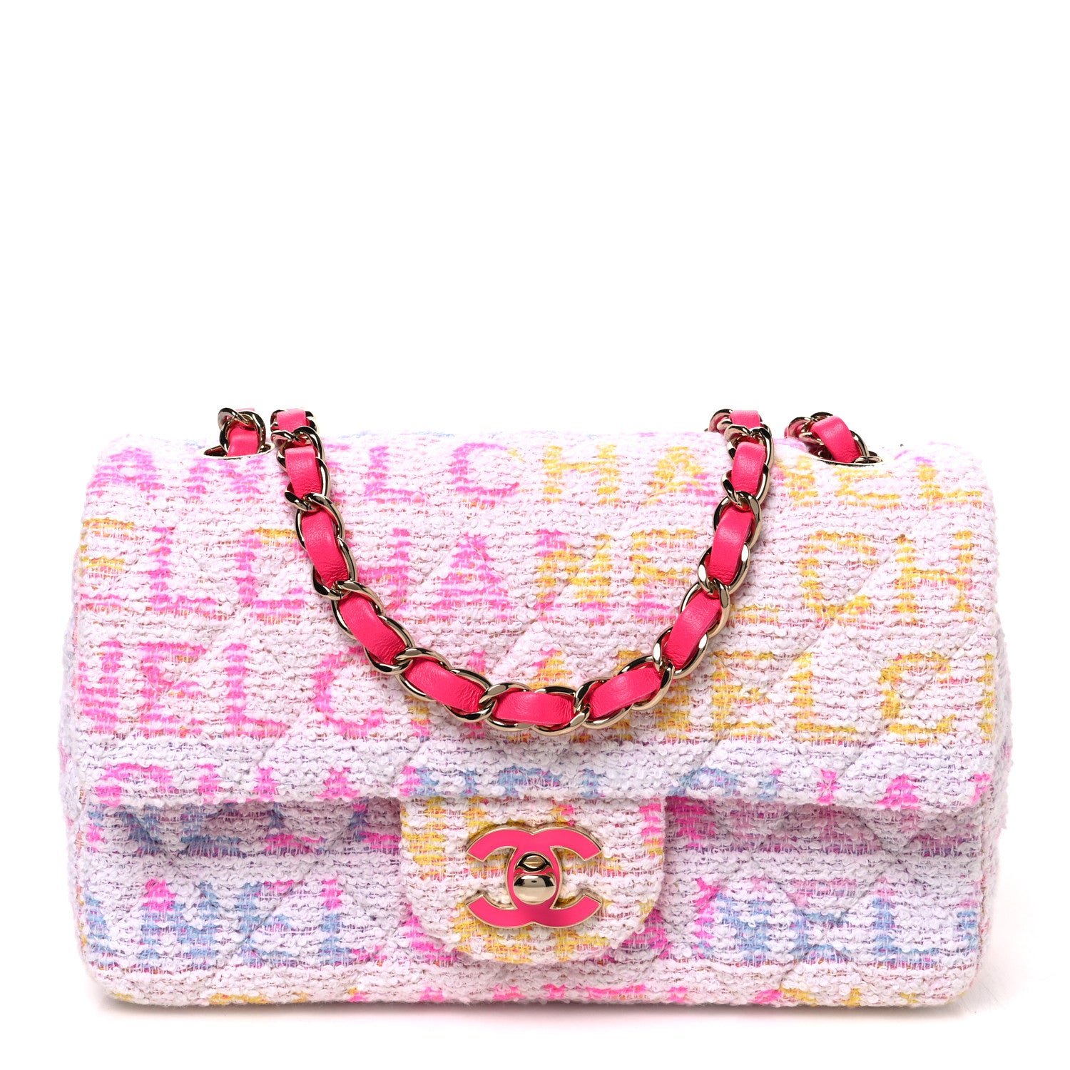 Chanel Tweed Quilted Enamel CC Logo Mini Rectangular Flap Pink Multicolor
