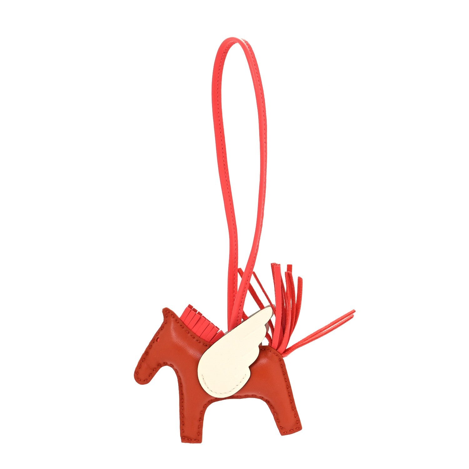 Hermes Milo Lambskin Grigri Rodeo Pegase Horse Bag Charm PM Cornaline Rose Texas White