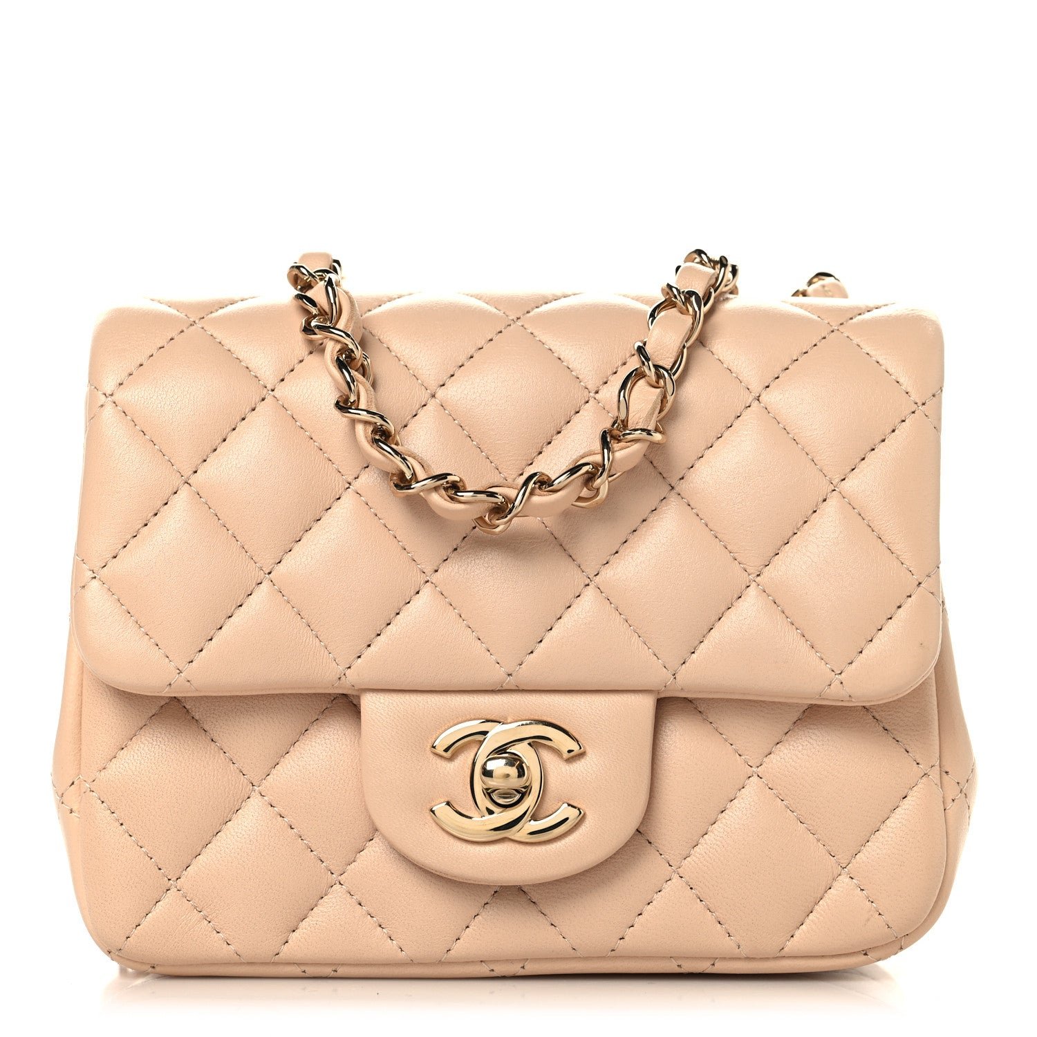 Chanel Lambskin Quilted Mini Square Flap Beige