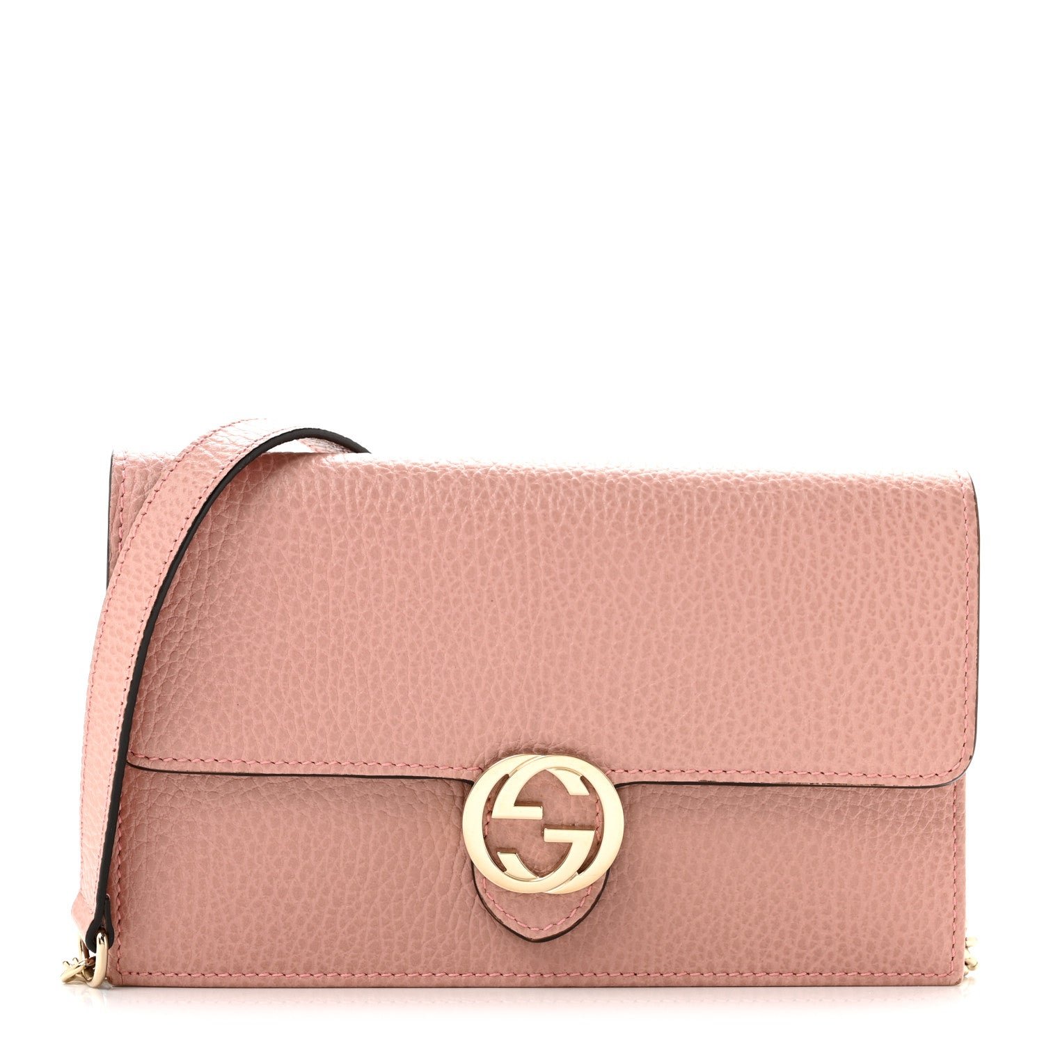Gucci Dollar Calfskin Interlocking G Chain Wallet Soft Pink