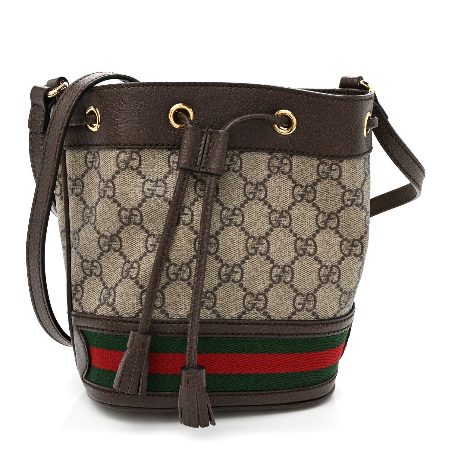 Gucci GG Supreme Monogram Web Mini Ophidia Bucket Bag Brown Brown