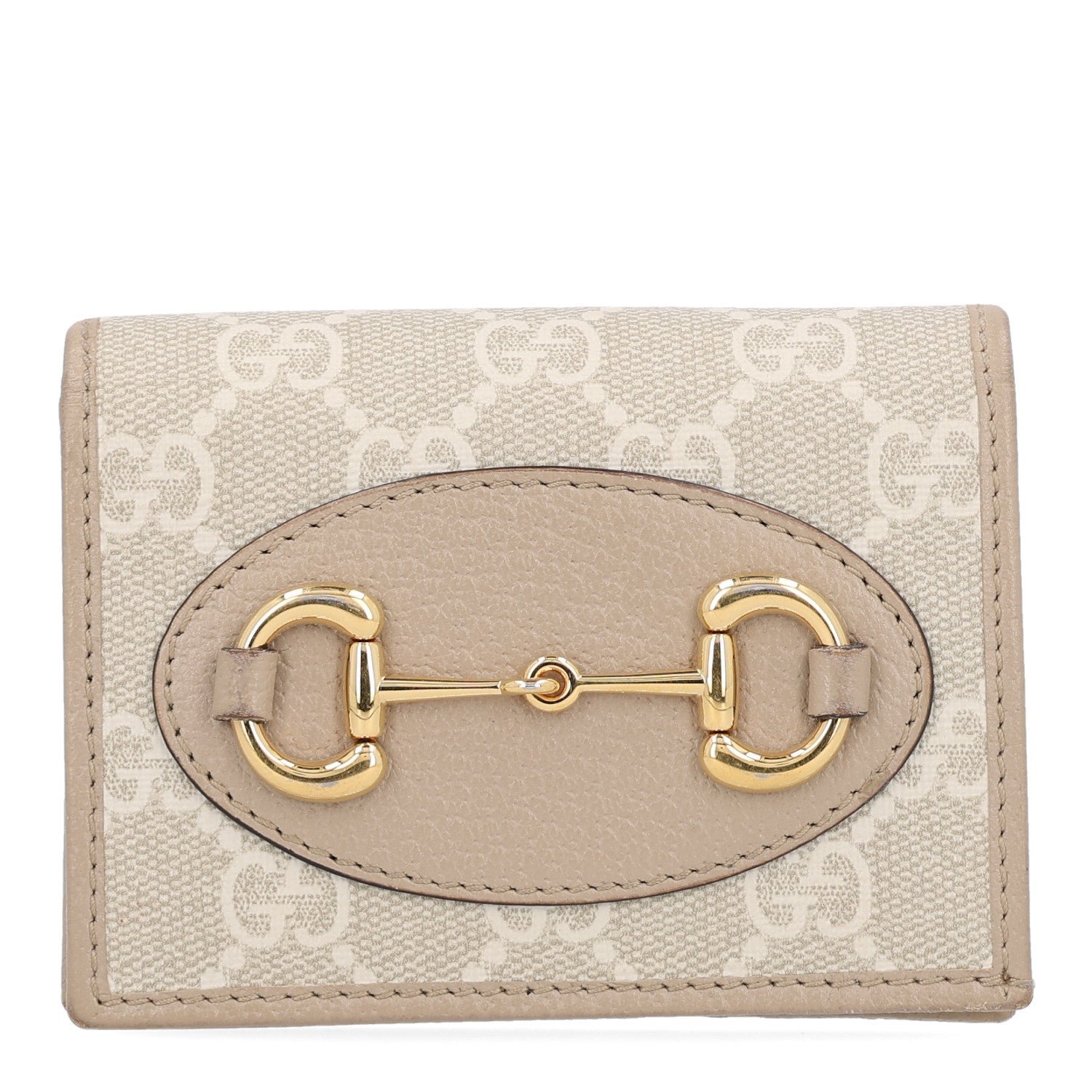 GG Supreme Monogram Textured Dollar Calfskin Horsebit 1955 Card Case Wallet Beige Mystic White Oatmeal