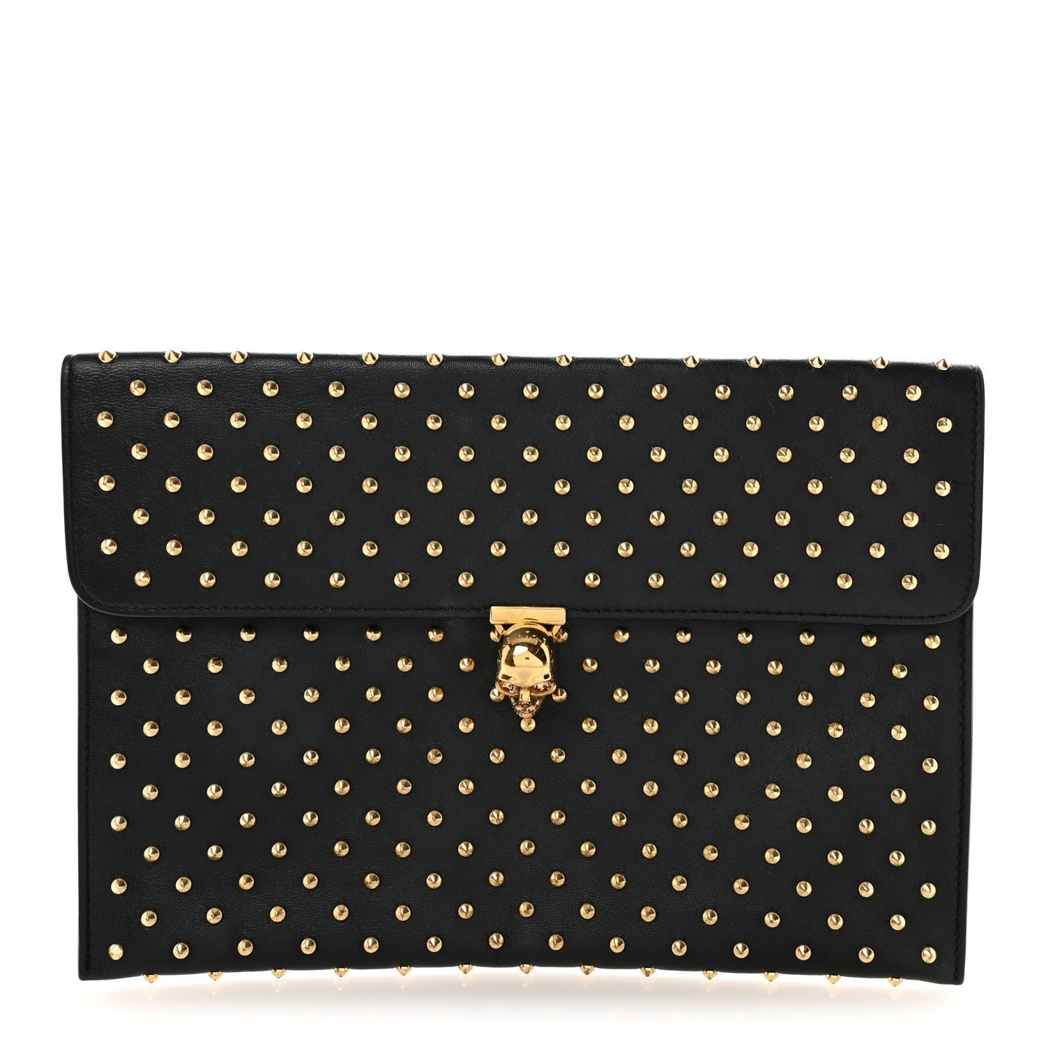Alexander McQueen Calfskin Studded Skull Envelope Clutch Black