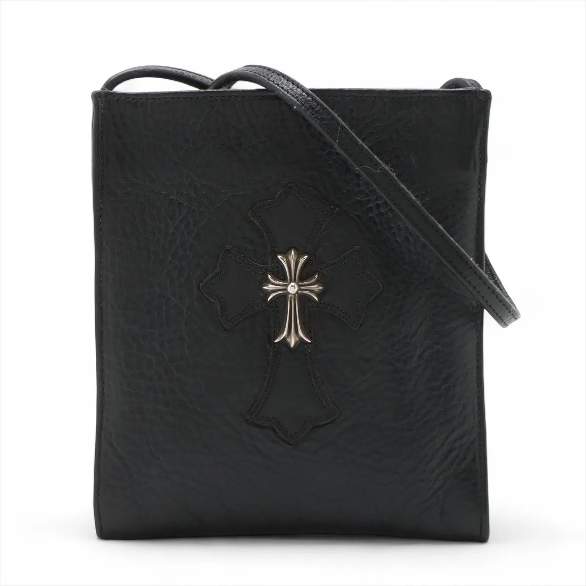Chrome Hearts Chrome Hearts Shoulder bag Leather Black × Silver square pocket CH cross patch
