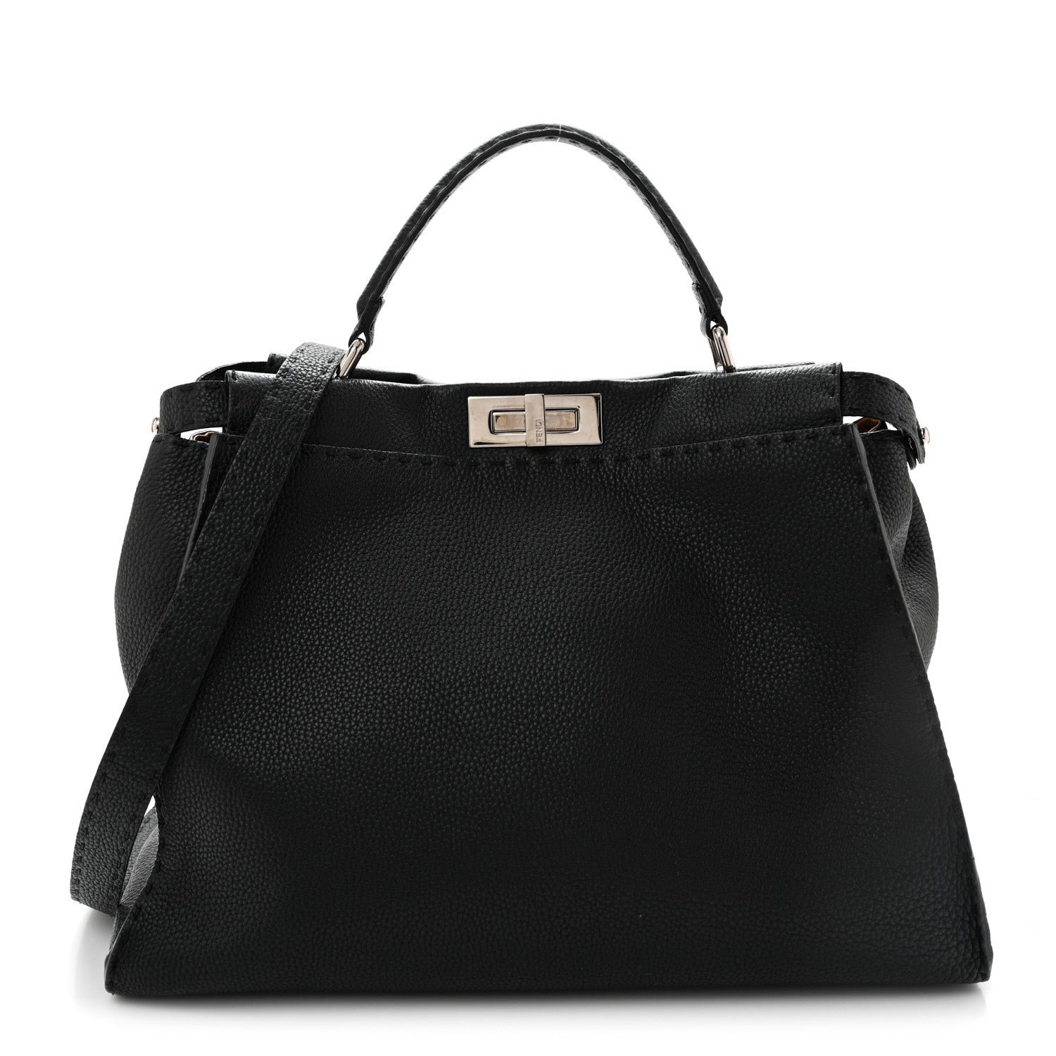 Fendi Cuoio Romano Selleria Bi-Color Large Peekaboo Iconic Satchel Black Mou