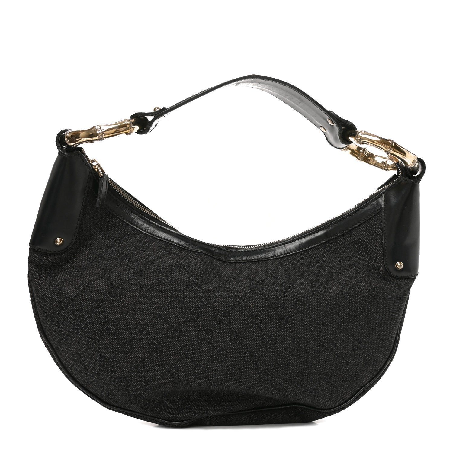 Gucci Monogram Half Moon Bamboo Ring Hobo Black