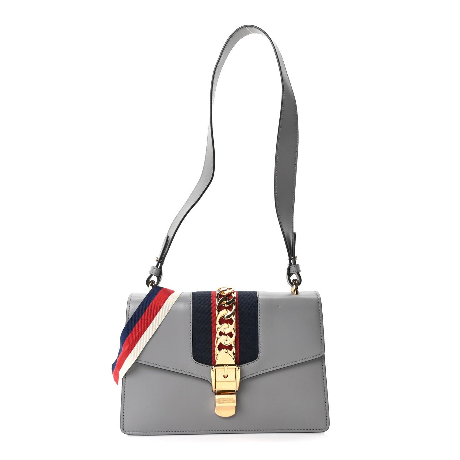 Gucci Calfskin Small Sylvie Shoulder Bag Deep Grey