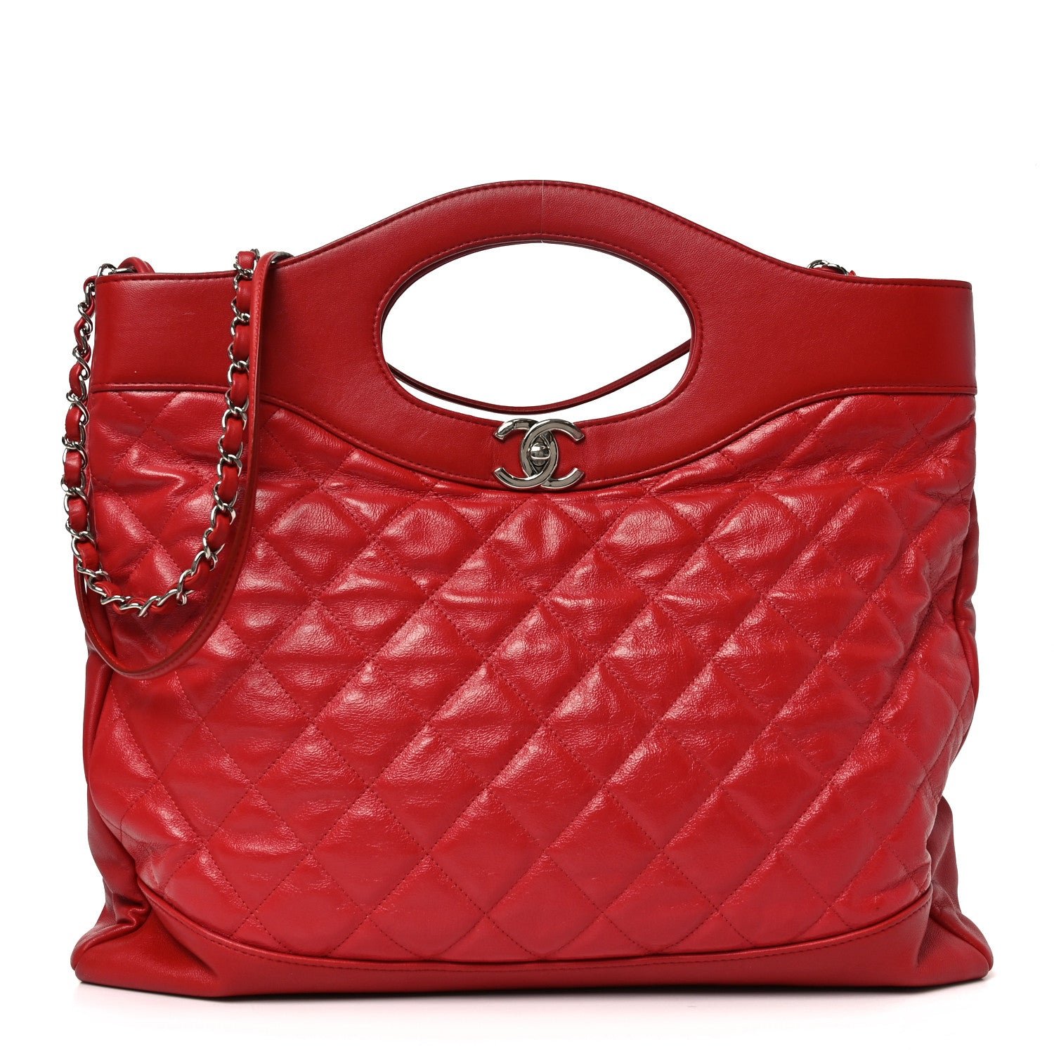 Chanel Shiny Aged Calfskin Quilted Large 31 Shopping Bag Red