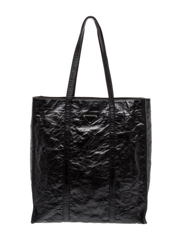 Enameled Metal Triangle Antiqued Nappa Leather Tote Bag