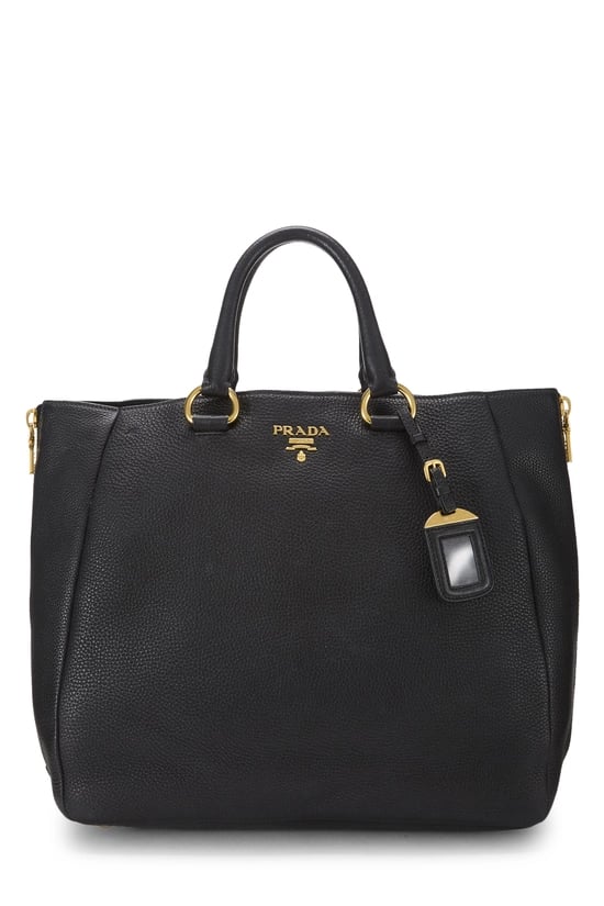Black Vitello Daino Side Zip Tote
