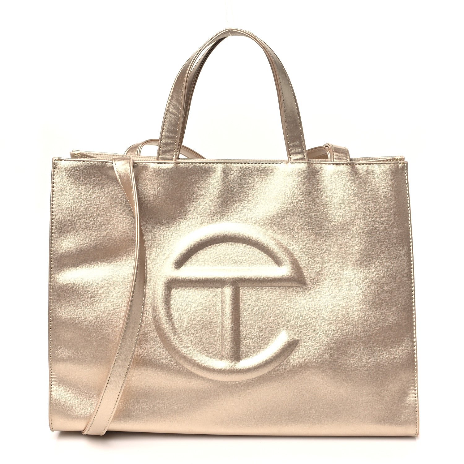 Telfar Telfar Metallic Vegan Leather Medium Shopping Bag Gold