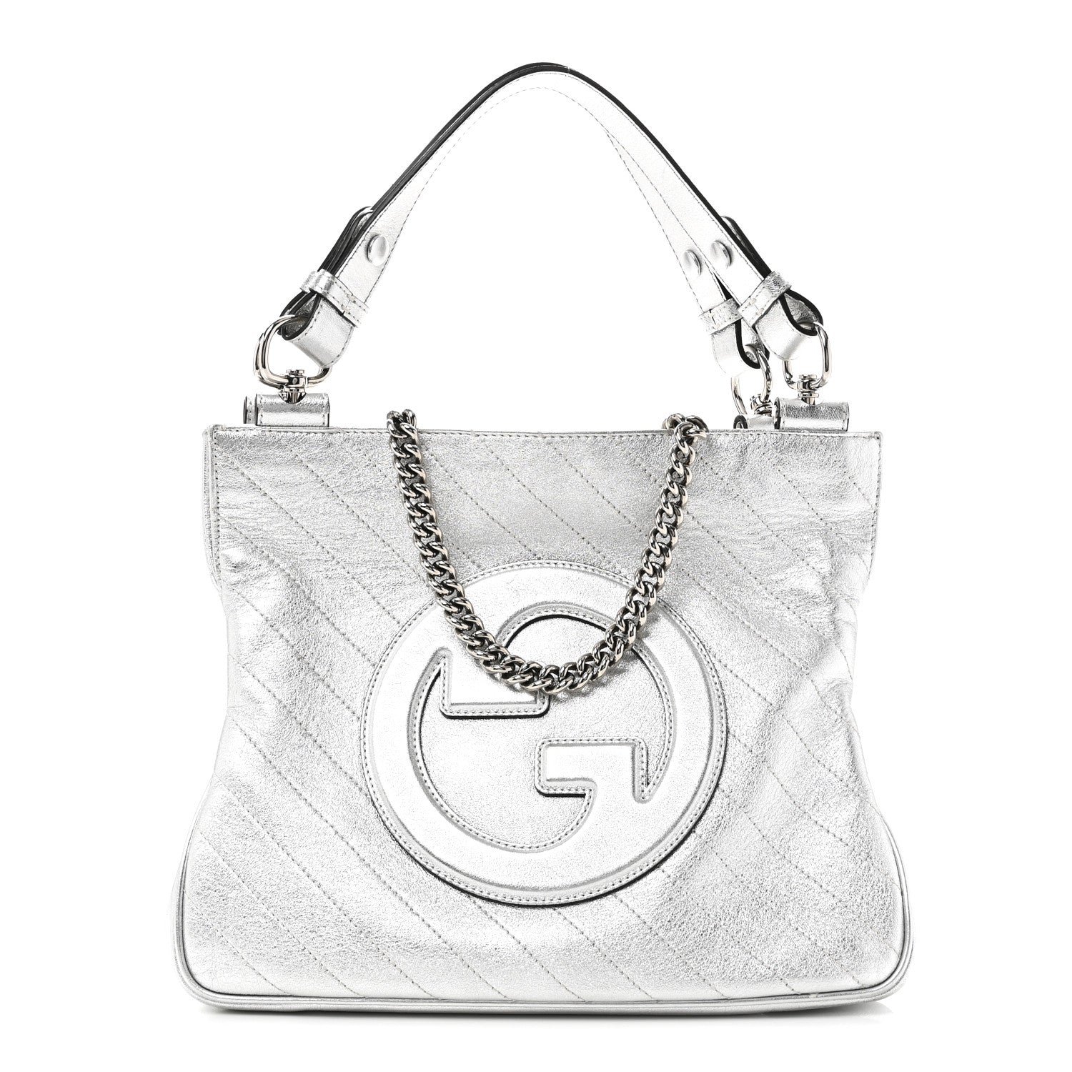 Gucci Sakai Be Green Calfskin Diagonal Stitched Small Blondie Tote Silver