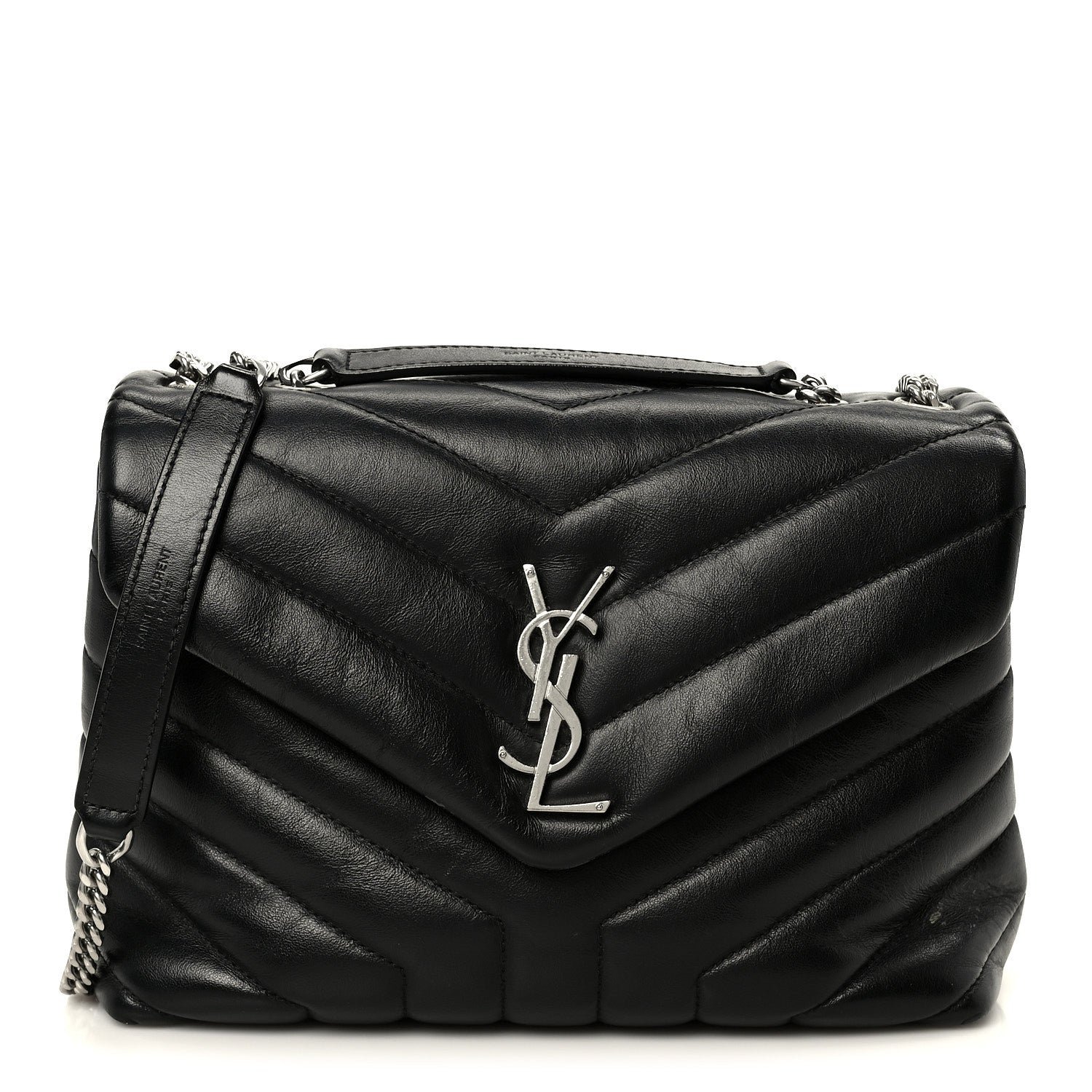 Saint Laurent Calfskin Y Quilted Monogram Small Loulou Chain Satchel Black